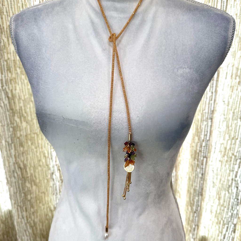 Cristina Sabatini Gold Lariat Necklace With Colorful Charms